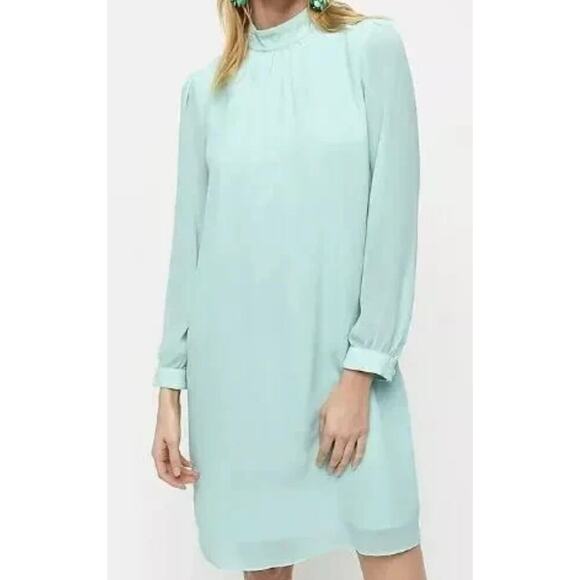 NWT J. Crew Size 14 Mock neck Shift Dress Long Sleeves Mint Green Chiffon - Picture 1 of 13